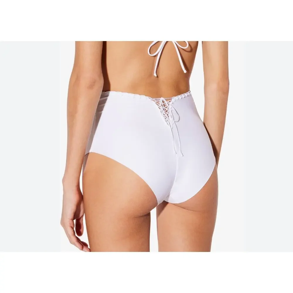 NWT $335 La Perla Etoile High Waist Bikini Bottom White Swimwear Size M